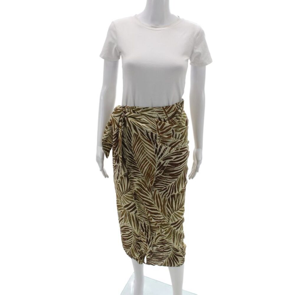 Muze Womens Wrap Midi Skirt Brown Cotton Geometric Zip Tropical Size S